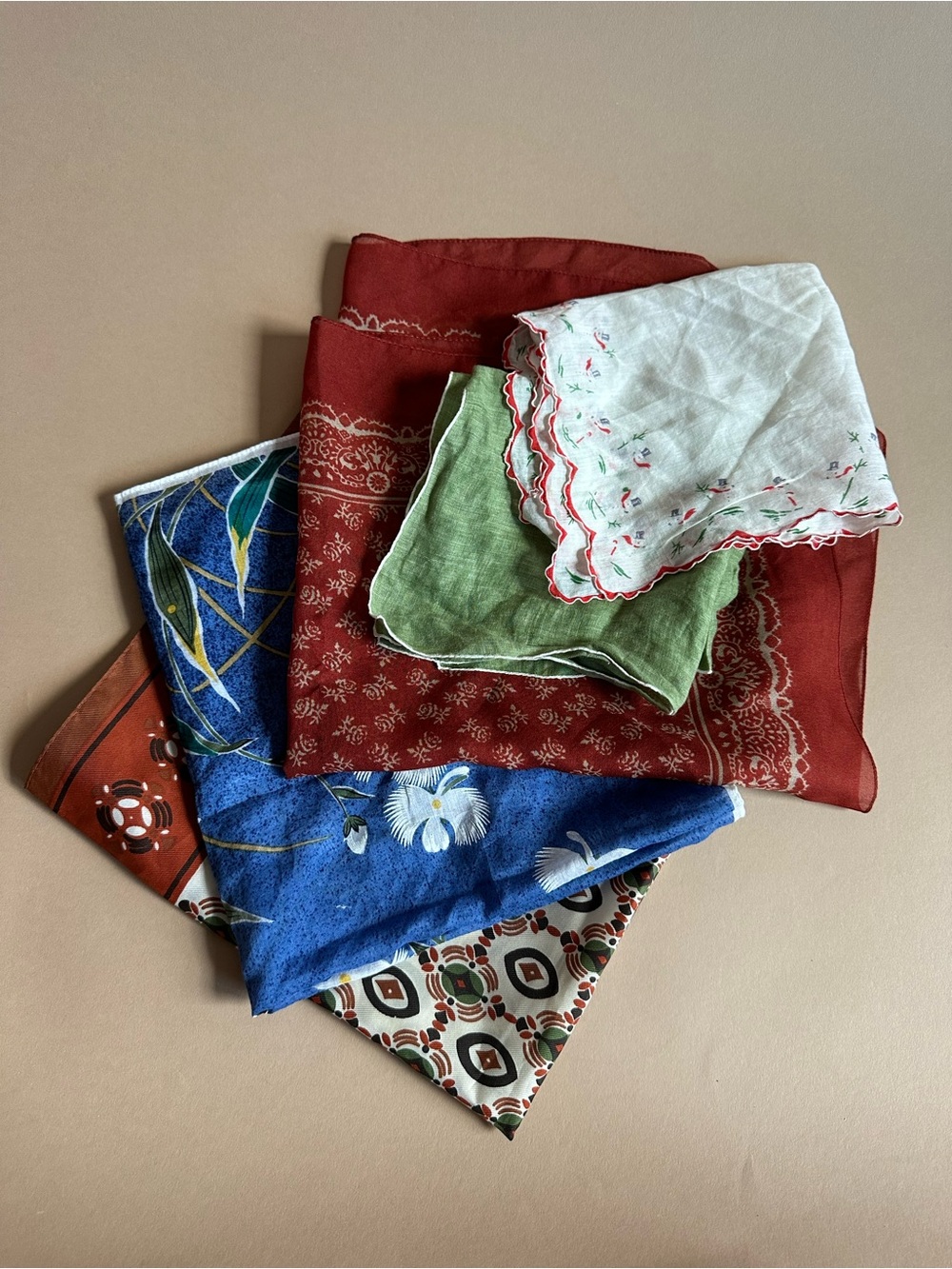 Vintage Bandana Hankerchief Scarf Assortment Lot Of 5 Floral Paisley Unique Gift